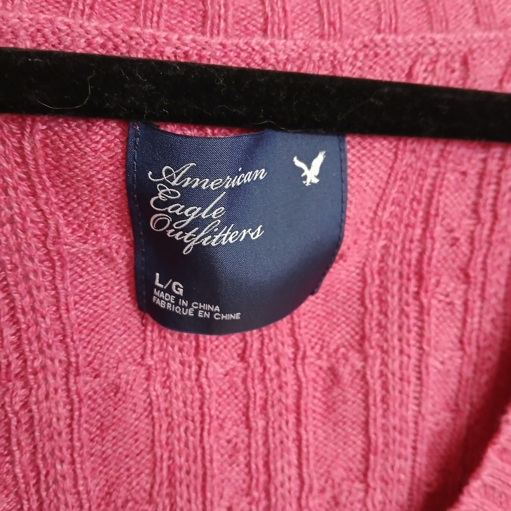 American Eagle Y2K V Neck Cable Knit Sweater Preppy Academia Cotton Large Casual - Picture 5 of 9